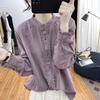 Cotton and Linen Long Sleeve Shirt Women's Tops Retro Stand Collar Splicing Solid Color Bottoming Shirt Loose Jacket