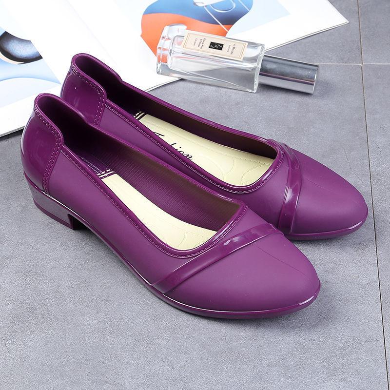 Summer Shallow Mouth Solid Color Low-Heeled Waterproof Women's Rain Boots Kitchen Non-Slip Anti-oil Stain Work Rain Boots 36-40