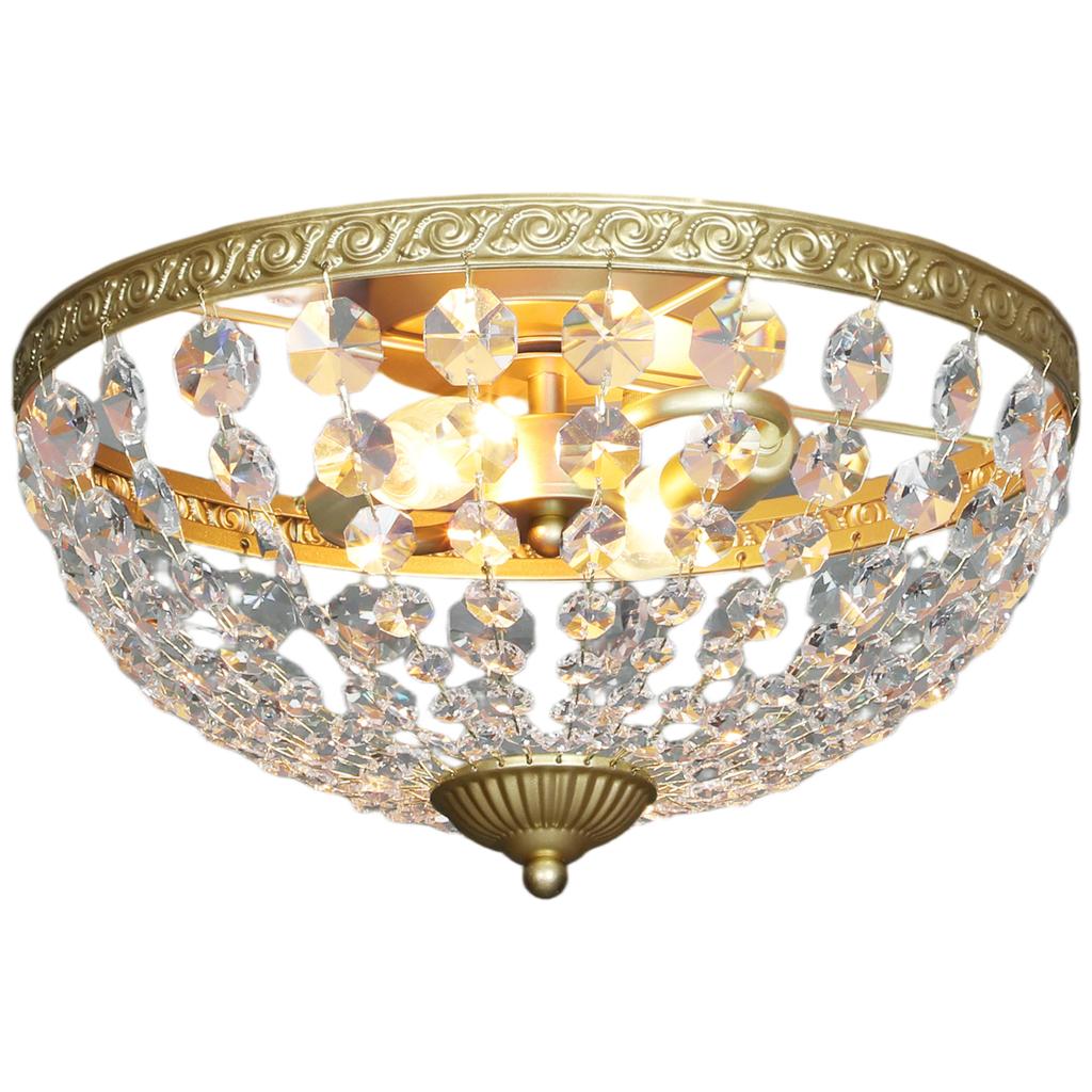 Crystal Chandelier Ceiling Light with 168 Octagonal Beads, Vintage 2-Light Flush Mount Ceiling Light for Living Room, Bedroom, Hallway, Dining Room