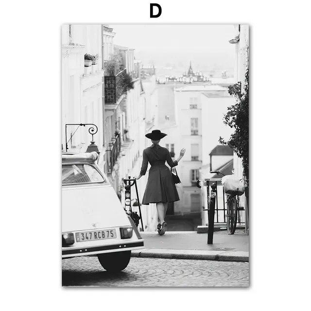 Европейская уличная фотография, пейзаж, картина, холст, картина, настенное искусство, черно-белый постер и принт для домашнего декора в гостиную