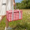 Portable Picnic Basket Insulated Bag, Foldable Thermal Lunch for Outdoor, Heavy Wear-resistant Duty Aluminum Foil Cooler Food, Camping Accessory Plaid