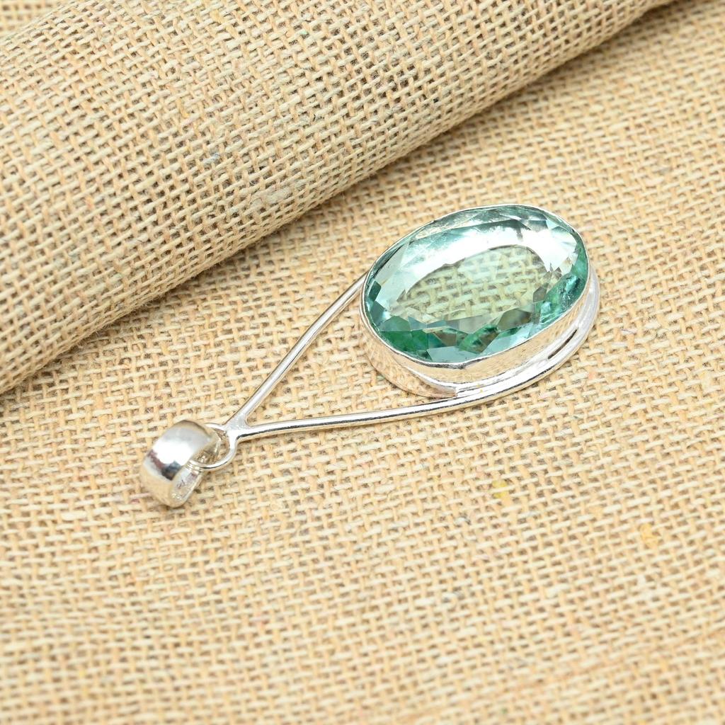 Green Amethyst Gemstone 925 Sterling Silver Handmade Jewelry Women Pendant