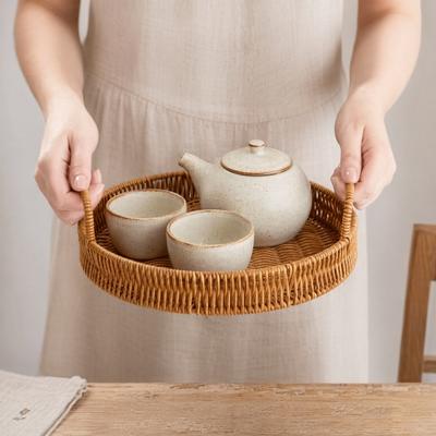Имитация ротанга Корзина для фруктов, Круглый ротанговый поднос, Корзина для паровых булочек, Корзина для хранения продуктов, Экологичный кухонный органайзер, Декор для дома в деревенском стиле