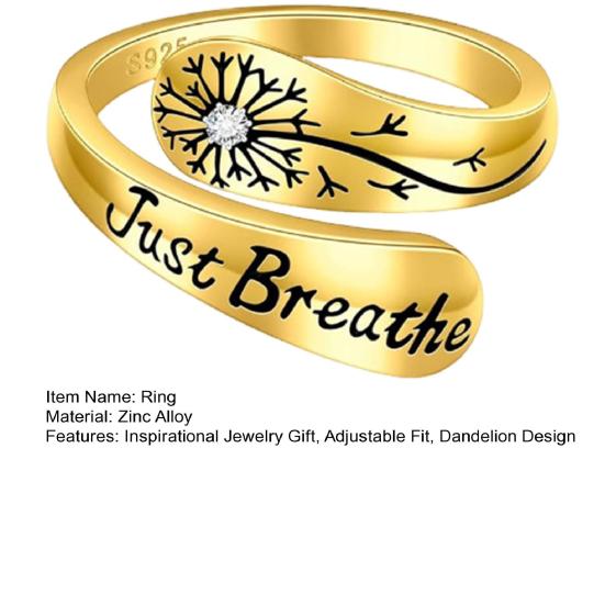 Just Breathe Dandelion Ring Adjustable Zinc Alloy Hope Ring Inspirational Dandelion Ring Encouragement Gift