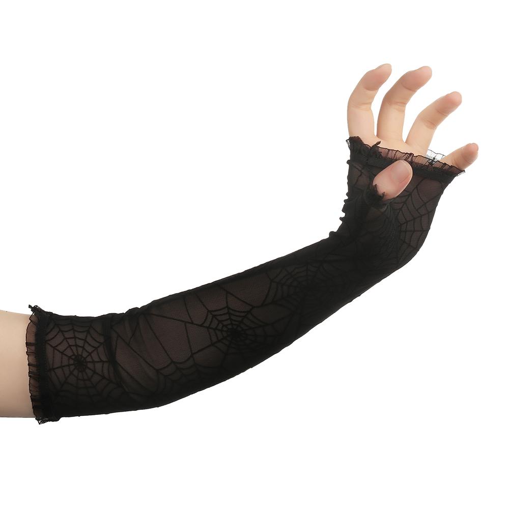 Маскарадные Митенки без пальцев в готическом стиле с паутиной, Хэллоуинские перчатки, Нарукавники, Женские длинные перчатки