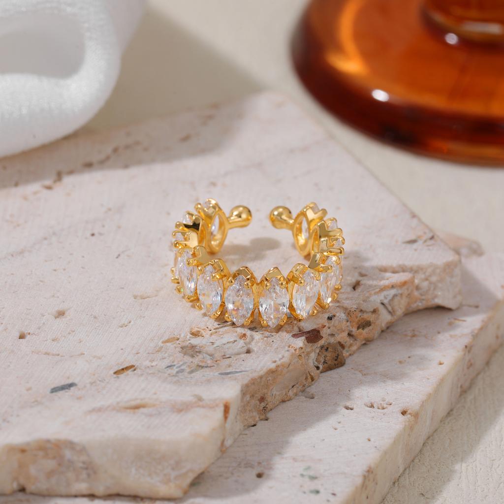 Gold Color Cubic Zirconia Open Ring for Women Gold Plated Adjustable CZ Finger Ring Elegant Wedding Engagement Jewelry Gift