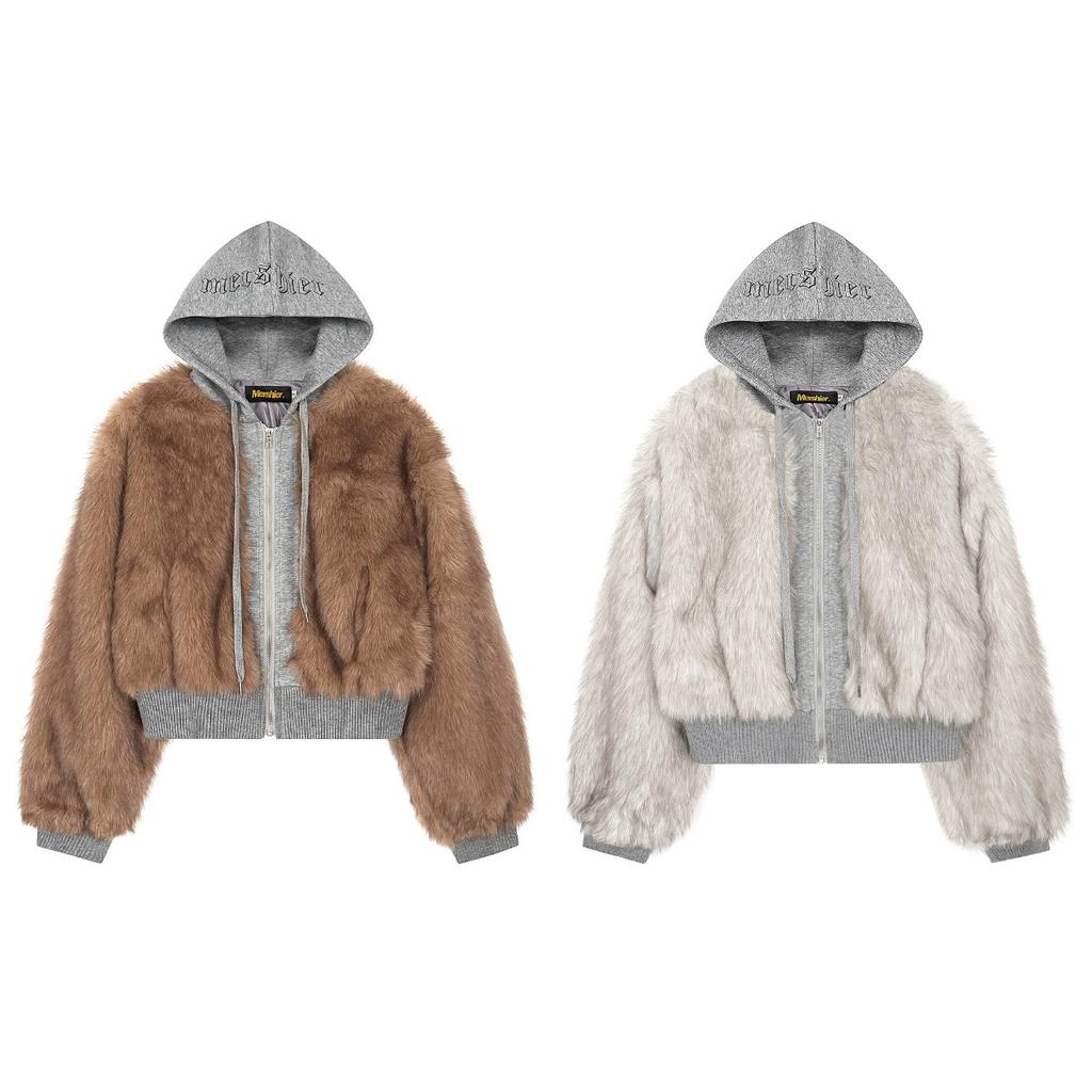 2KWEIRD Faux Fur Jacket Plush Hooded Sweatshirt Loose Thicken Hoodies Outerwear Top Women's Winter Fur Coat