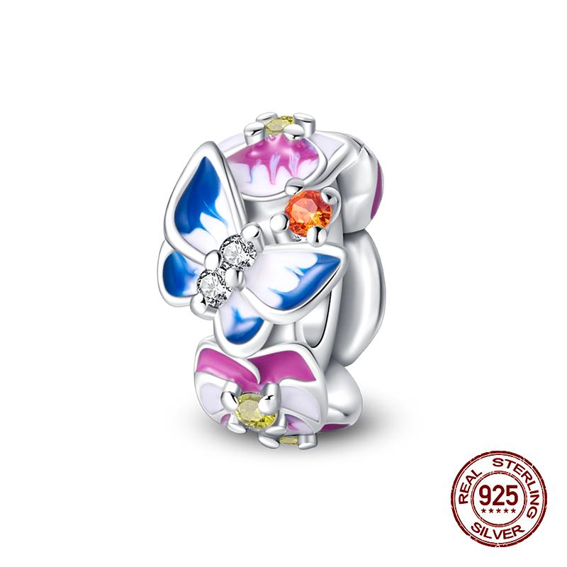925 Sterling Silver Butterfly Tulip Iris Flower Charms Beads Fit 925 Original Bracelets Fine DIY Valentine Jewelry Gifts