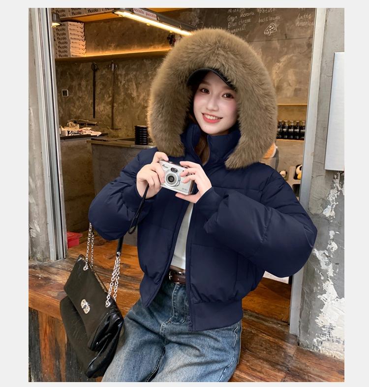 Women's Short Large Fur Collar Hooded Warm Cotton-padded Jacket