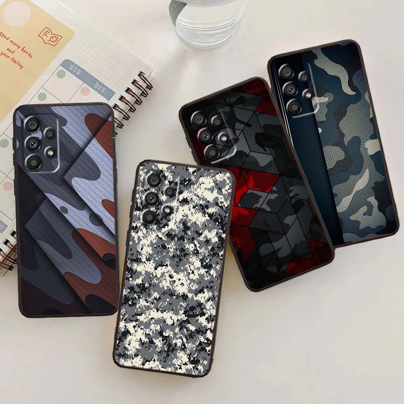 Креативный камуфляжный узор Для Samsung A73 A72 A71 A55 A54 A53 A52 A51 A13 A22 A16 A15 A12 A14 A26 A07 5G Черный чехол для телефона