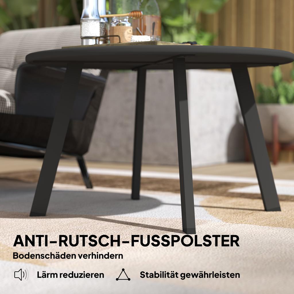 70cm Round Coffee Table, Outdoor Garden Table with Non-Slip Foot Pads and Metal Frame for Garden.Terrace. Balcony. Living Room. Black