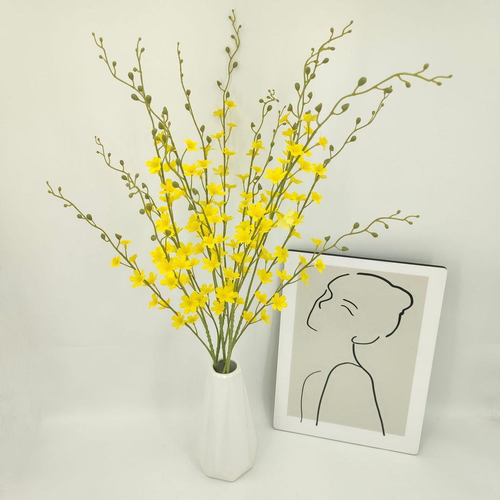 Artificial flowers - Preferably faux flowers - Three-branch winter jasmine flowers are suitable for home, hotel, wedding and restaurant decoration.