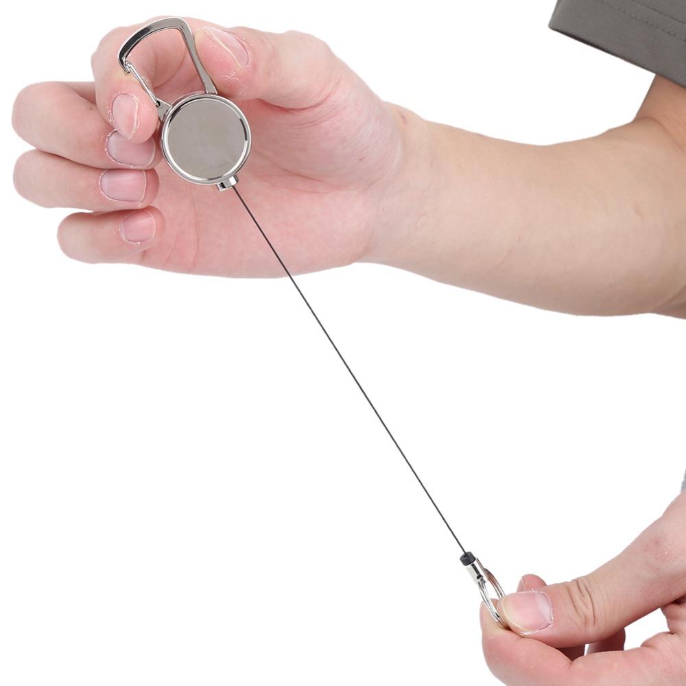 2 Pcs All Metal Key Ring 2.5cm Retractable Keychain Durable ID Badge Holder Camping
