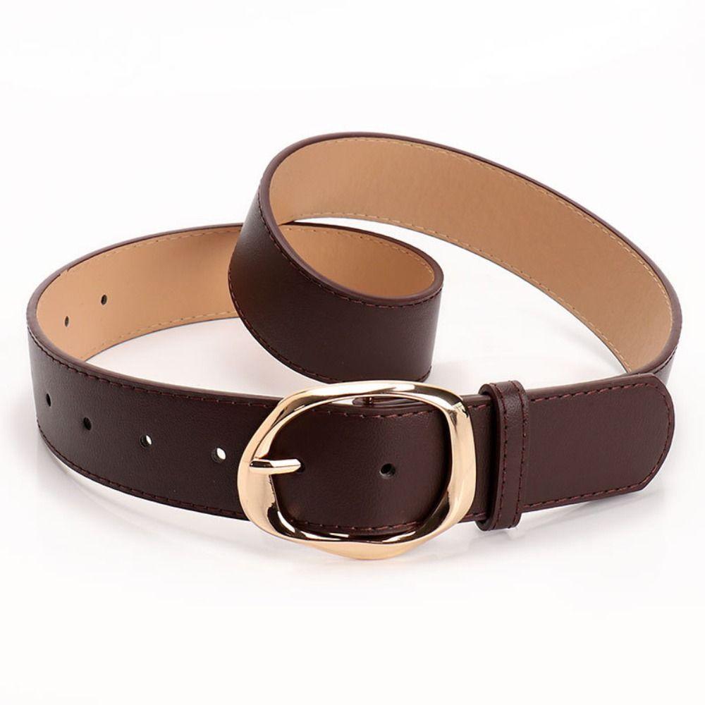 Faux Leather Waist Belt Oval Pin Buckle Waist Strap Vintage Casual Belt For Women