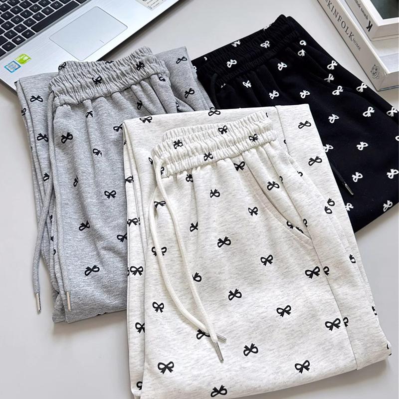 Женские повседневные брюки с высокой талией, драпировкой в виде банта и принтом - Петит, длиной до пола, с широкими штанинами, прямого кроя для весны и осени