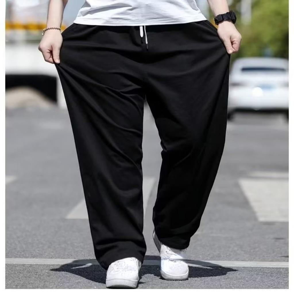 Casual Men's Spring and Autumn Loose Straight Solid Colour Elastic Trousers Plus Size