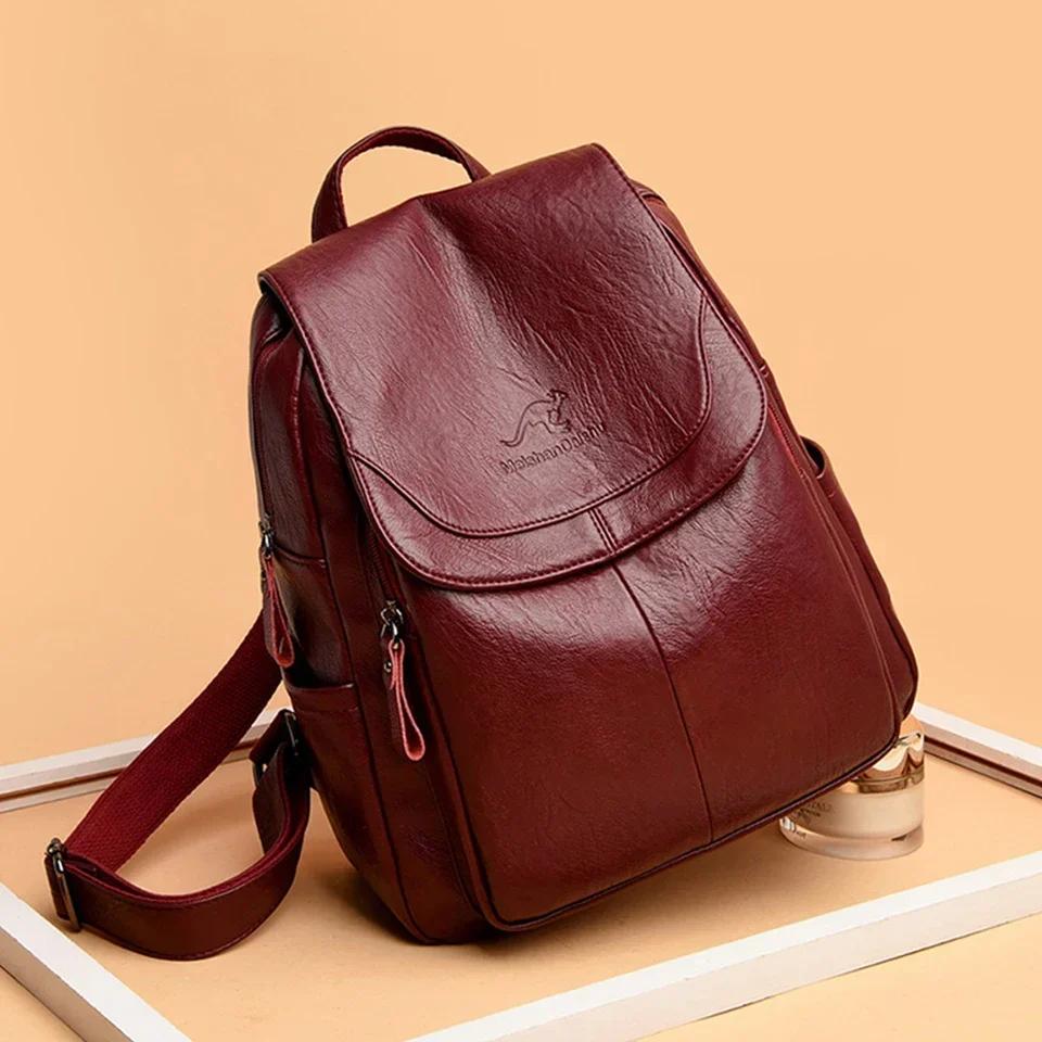 Ladies Bookbag Feminine Large Capacity Backpack Leather High-quality Feminine Vintage School Bags