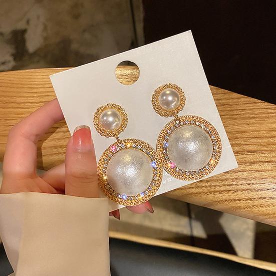 1 пара женских серег с большим искусственным жемчугом и стразами, гальванические серьги-гвоздики в корейском стиле