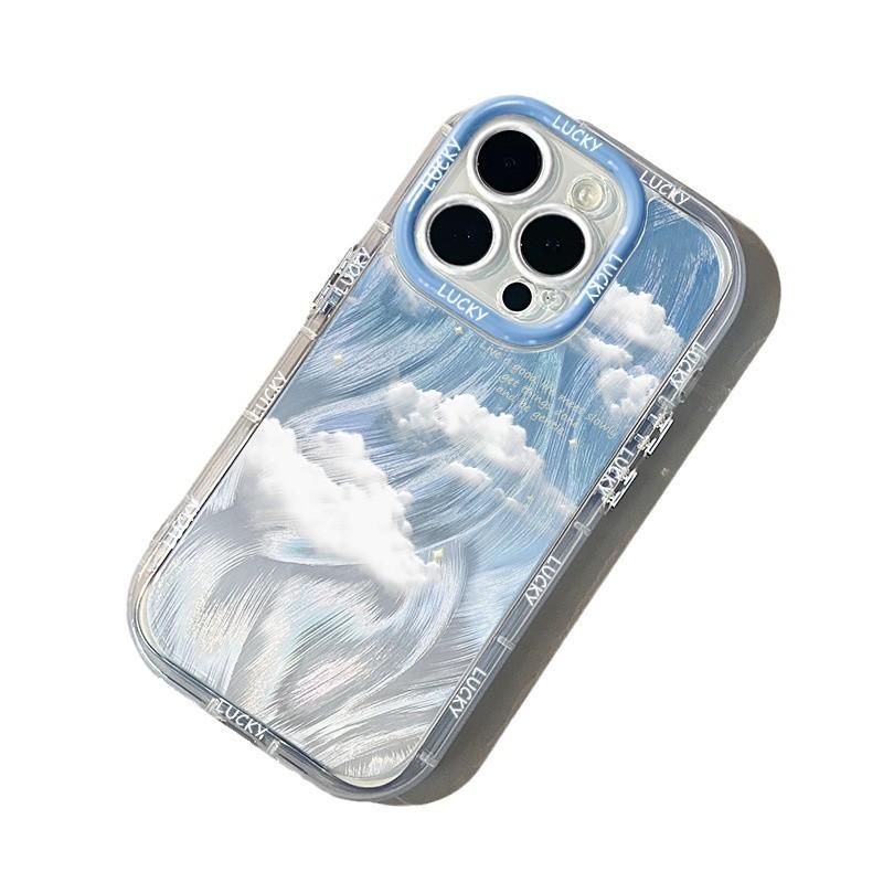 Blue Sky and White Clouds for IPhone 15 Cream Feather Simple Phone Case for IPhone13 for Apple 11/16promax