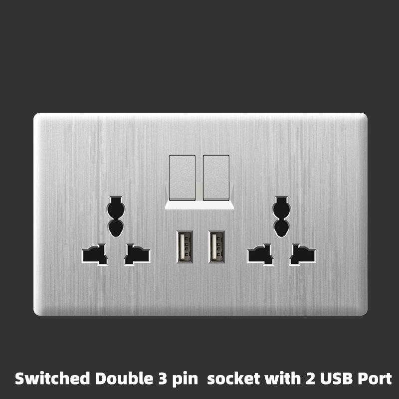 UK 13A with USB Type-c 18W Fast Charging Wall Power Socket plug,Universal Wall Light Household Switch Dual USB Electrical Outlet