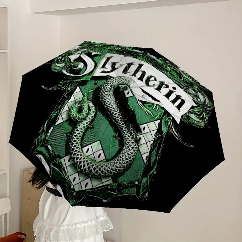 1pc Slytherin Crest Automatic Umbrella | Portable Foldable 8-Rib Manual Open, Cute Halloween & Christmas Gift for Outdoor, Casual Accessory, Durable C