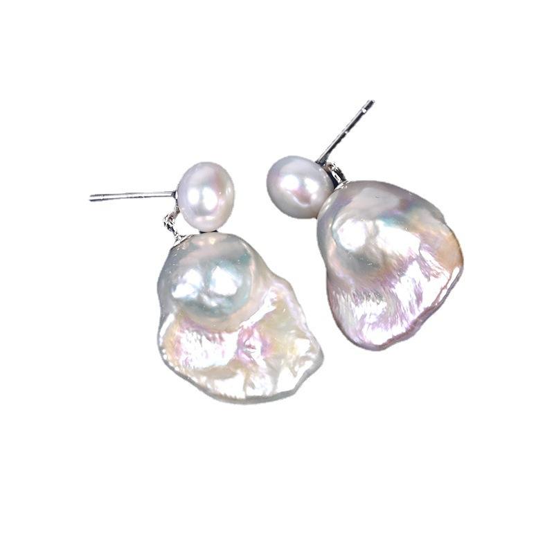 Natural Baroque Alien Freshwater Pearl Earrings French Elegant Retro Simple 925 Silver Earrings