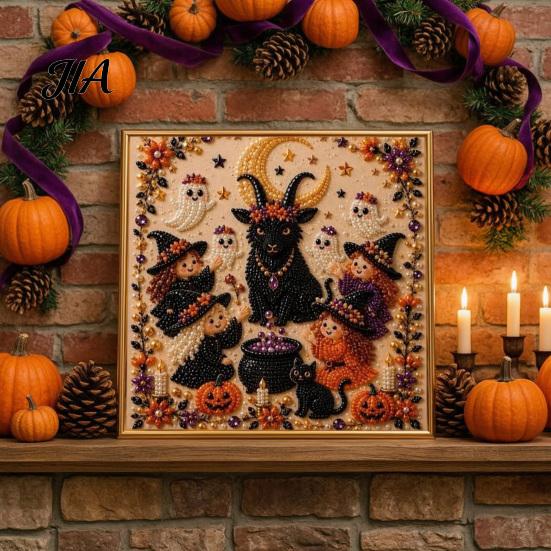 Halloween Faux Pearl Art Kits for Adults Kit, Witch Ghost Painting DIY Seasonal Projects Families Spooky Pumpkin Diamond Craft Set Adults, Handmade