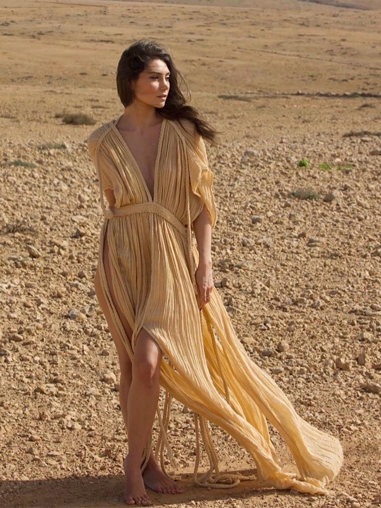 EDOLYNSA Элегантное женское платье знаменитостей с глубоким V-образным вырезом, вязаное плетеное веревочное летнее вечернее платье макси, туника, пляжная одежда, купальник, накидка A2848