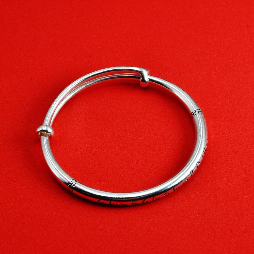 Zuyin S999 Retro Ethnic Style Scripture Children's Push Pull Bracelet with Pure Silver Baby Full Month Birthday Gift