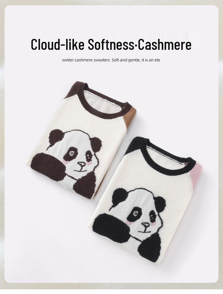 Panda Raglan Sleeve Knit Patchwork T-shirt - Trendy Loose Fit