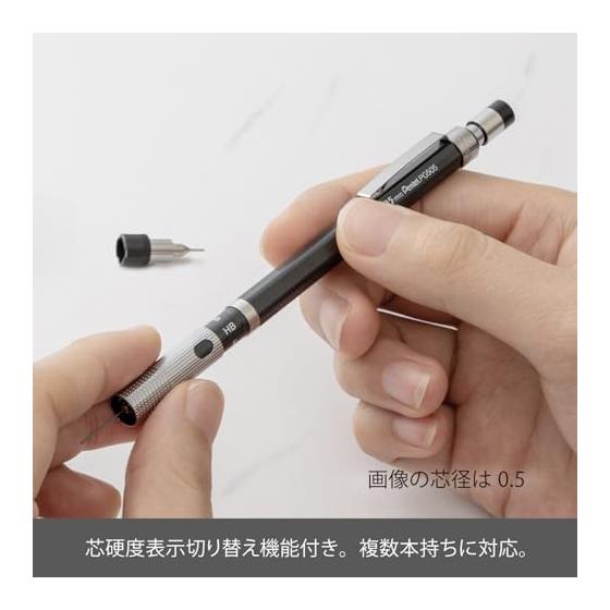 Механический карандаш Pentel Graphlet, PG505-AD, Металлический серый, 0,5 мм, Нескользящий рифленый захват, Индикатор твердости грифеля, Кнопочный механизм