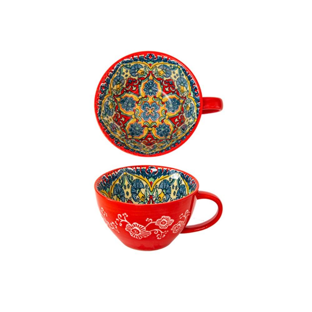 Ceramic Coffee Mug Retro Oatmeal Cup Creative Bohemian Breakfast Cup Friend Gift