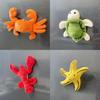 Plush Ocean Animal Refrigerator Magnet Set Including Bright Red Lobster And Cheerful Sea Star