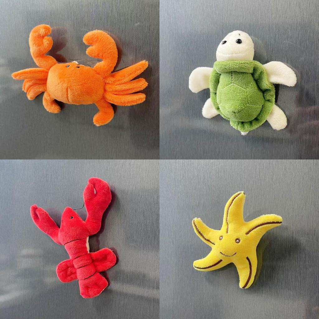 Plush Ocean Animal Refrigerator Magnet Set Including Bright Red Lobster And Cheerful Sea Star