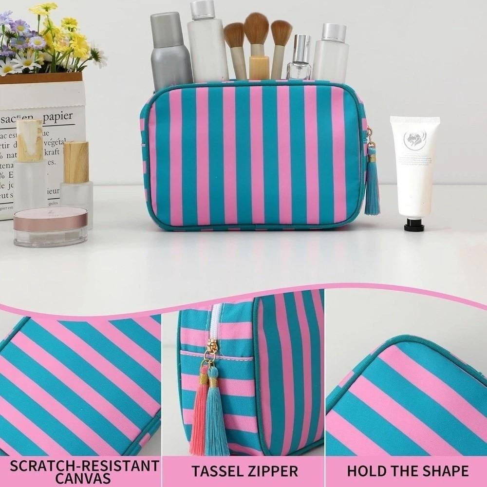 Large Capacity Portable Cosmetic Bag Large Striped Makeup Bag Portable Pouch Girls