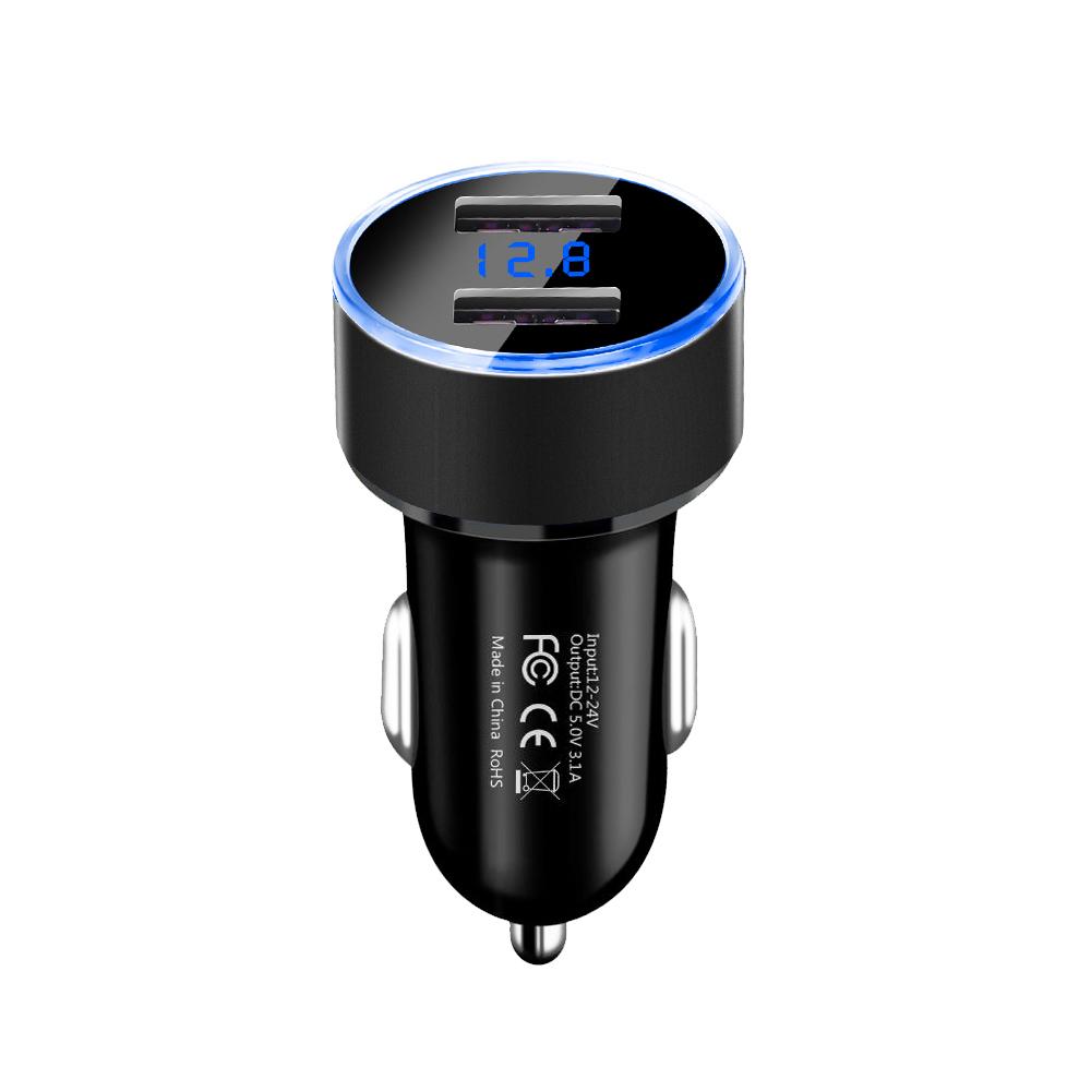 Universal 12V-24V Fast Dual USB Car Charger Adapter with LED Voltage Display 3.1A Car Phone Charger