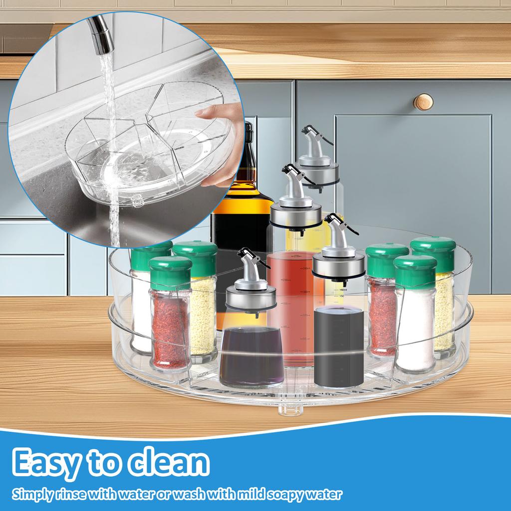 360 Rotating Seasoning Storage Rack Divided Spice Snack Food Oil Seasoning Bottle Turntable Kitchen Organizer Tray Rack