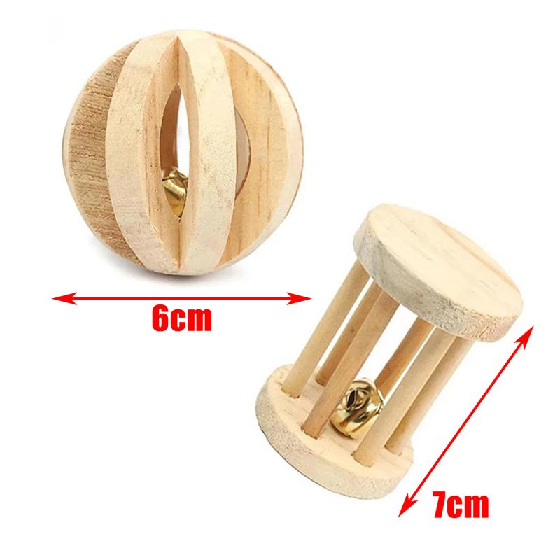 Small Animal Guinea Pig Rabbit Hamster Play Pet Roller Toys Natural Wooden Pine Dumbells Unicycle Bell Chew Chewing Braided Ball