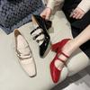 New High Heels Women's Autumn and Winter Mary Jane Small Square Head Nude Retro Thick Heel Shoes French Small Leather Shoes