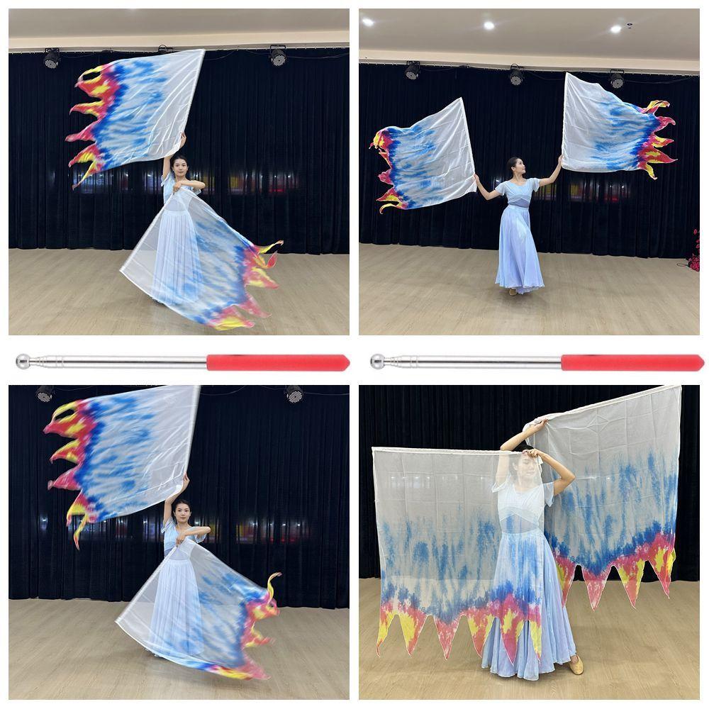 Multicolor Rectangle Flags with Telescopic Sticks Colorful Scarves Flag Dance Performance