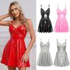 Women Wetlook Patent Leather Dress Sleeveless Tank Latex Shiny Party Mini Dress Clubwear
