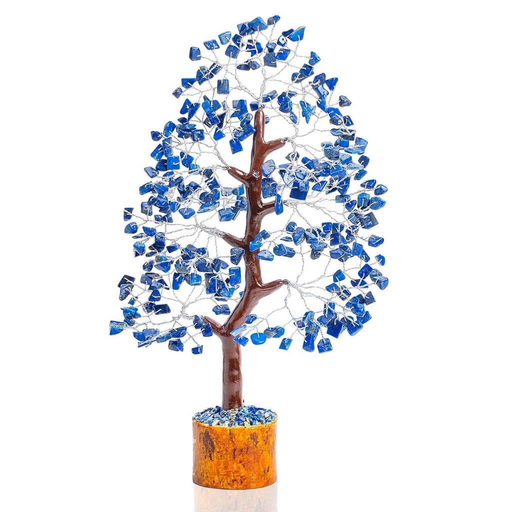 Tree Good Luck Showpiece for Home Decor Items Crystals Gemstones Bonsai Money Tree for Good Luck, Gift Item - 10-12 Inch (Lapis Lazuli Silver Wire)