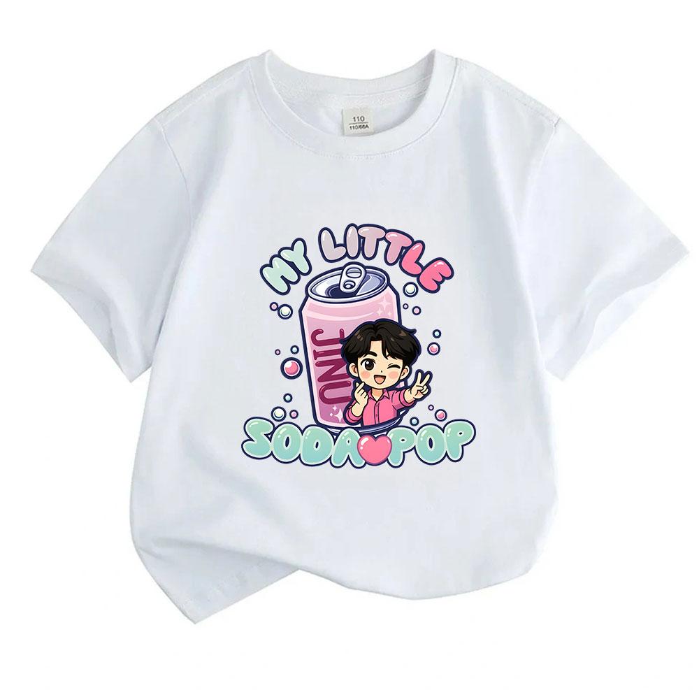 Kids Boys Girls 100% Cotton Crew Neck Short Sleeve T-Shirt, Cute Chibi Character My Little Soda Pop Bubble Print Casual Summer Soft Tee for Children D