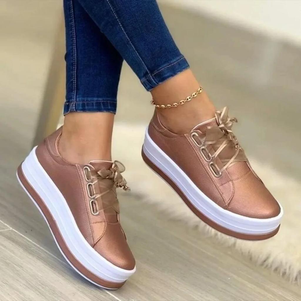 Fashion Women Sneaker Shoes Casual Round Toe Platform Shoes Lace Up Tennis Female Sneakers Solid Color Ladies Loafers Sneakers for Women