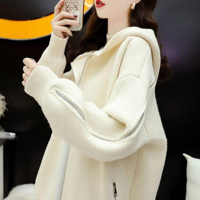 Новая мода осень-зима утолщенный теплый норковый флисовый свитер женский свитер из мохера с длинными рукавами вязаный пуловер пальто верхняя одежда