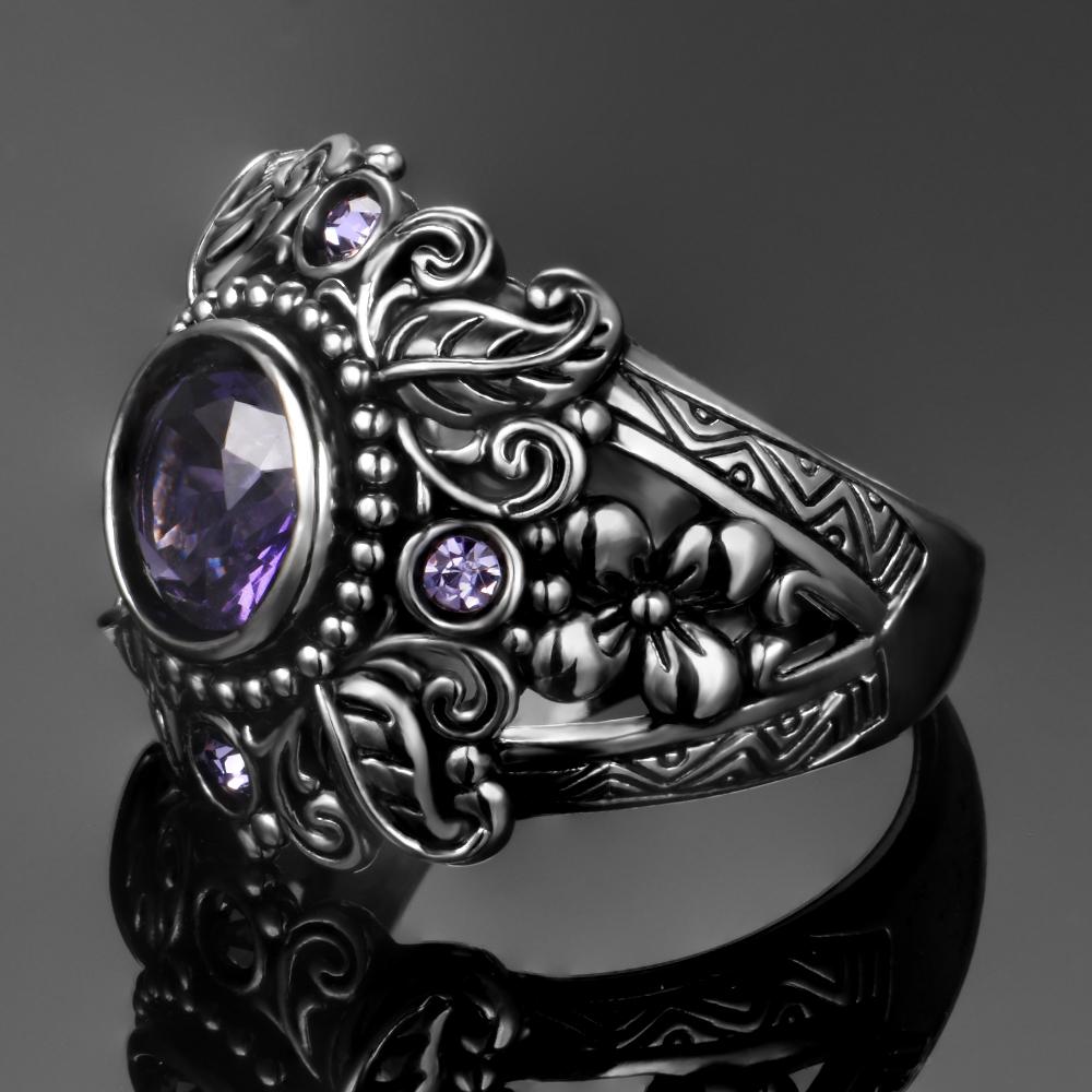 Vintage Jewelry 3ct Amethyst CopperColor Ring Round Cut Purple Nature stone Women Wedding Anel Aneis Gemstone Rings
