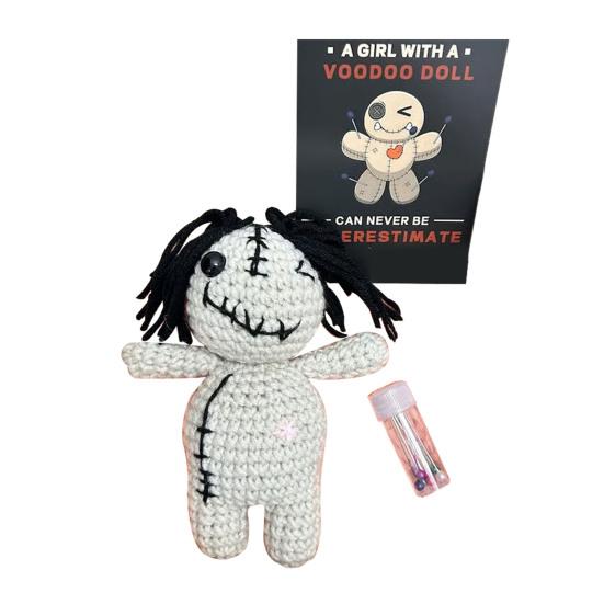 Funny Positive Voodoo Doll Inspirational Handmade Crochet Doll Gifts Emotional Support Stuffed Plush Doll with Card for Friend Coworker Sister