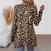 Long Sleeve Loose Fit Round Neck Leopard Print Asymmetrical Hem T Shirt