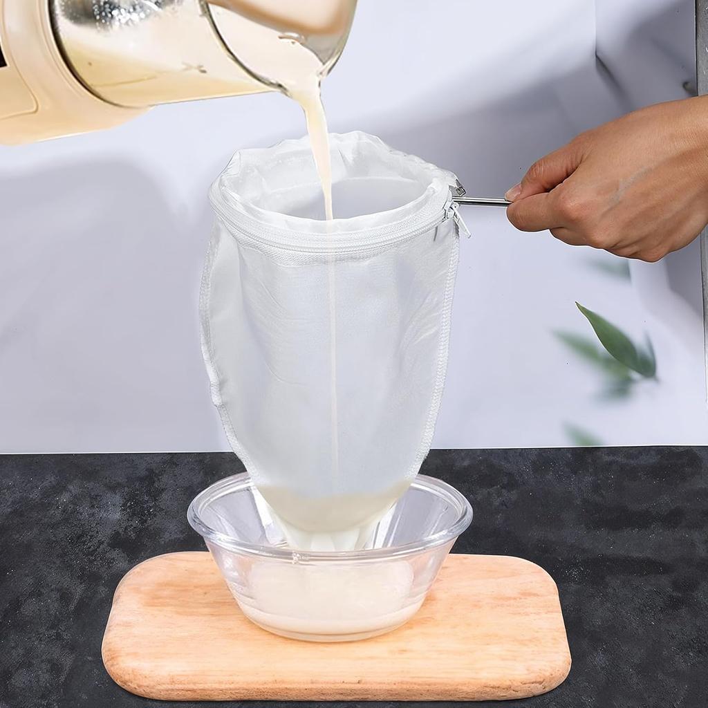 2 Pack Ultra Fine Mesh Strainer Bag with 1 Stainless Steel Frame Handle, Reble Food Grade Juice Strainer with Filter Zipper Bags Cheese Cloths for