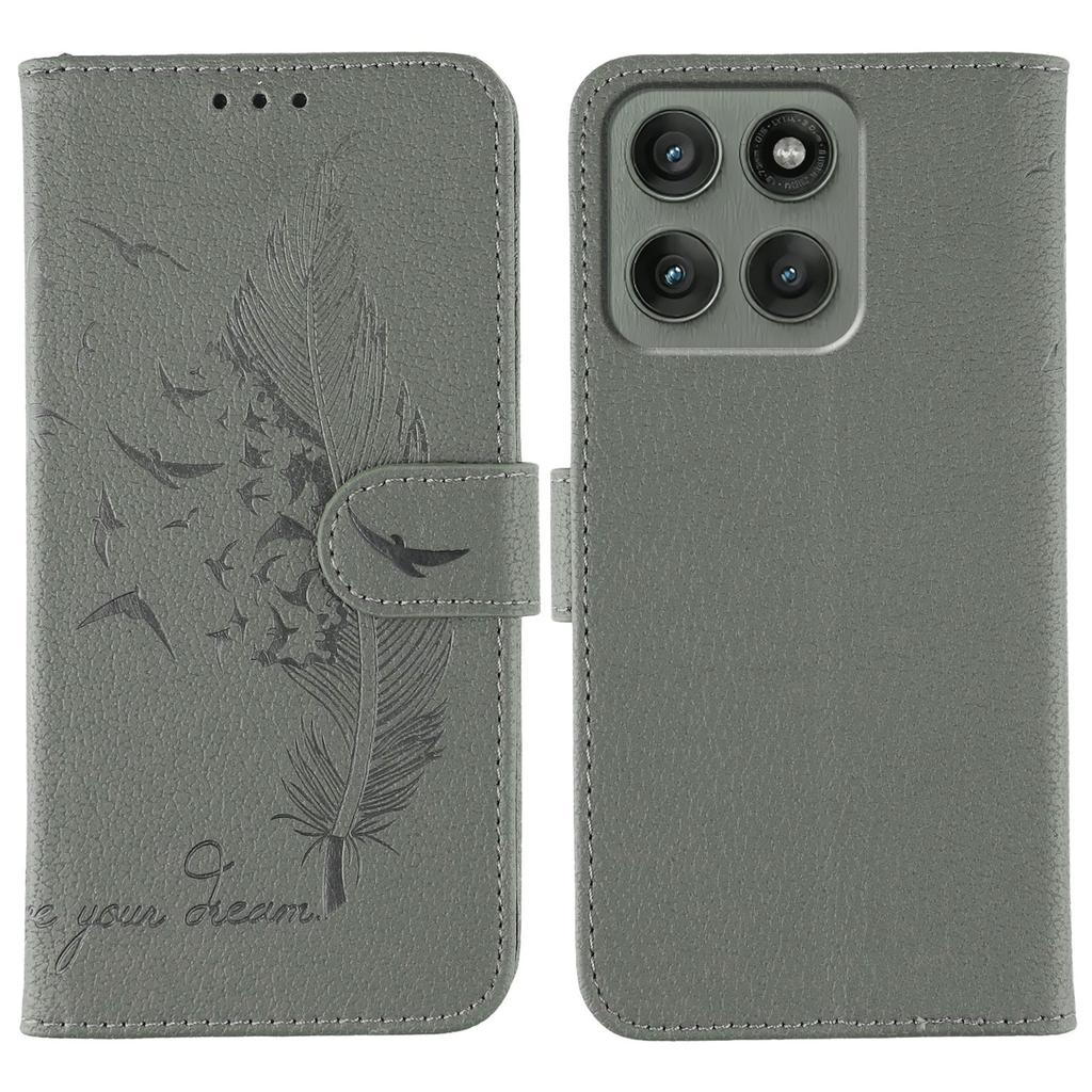 For Motorola Edge 60 Pro 5G Case Feather Imprint PU Leather Wallet Phone Cover